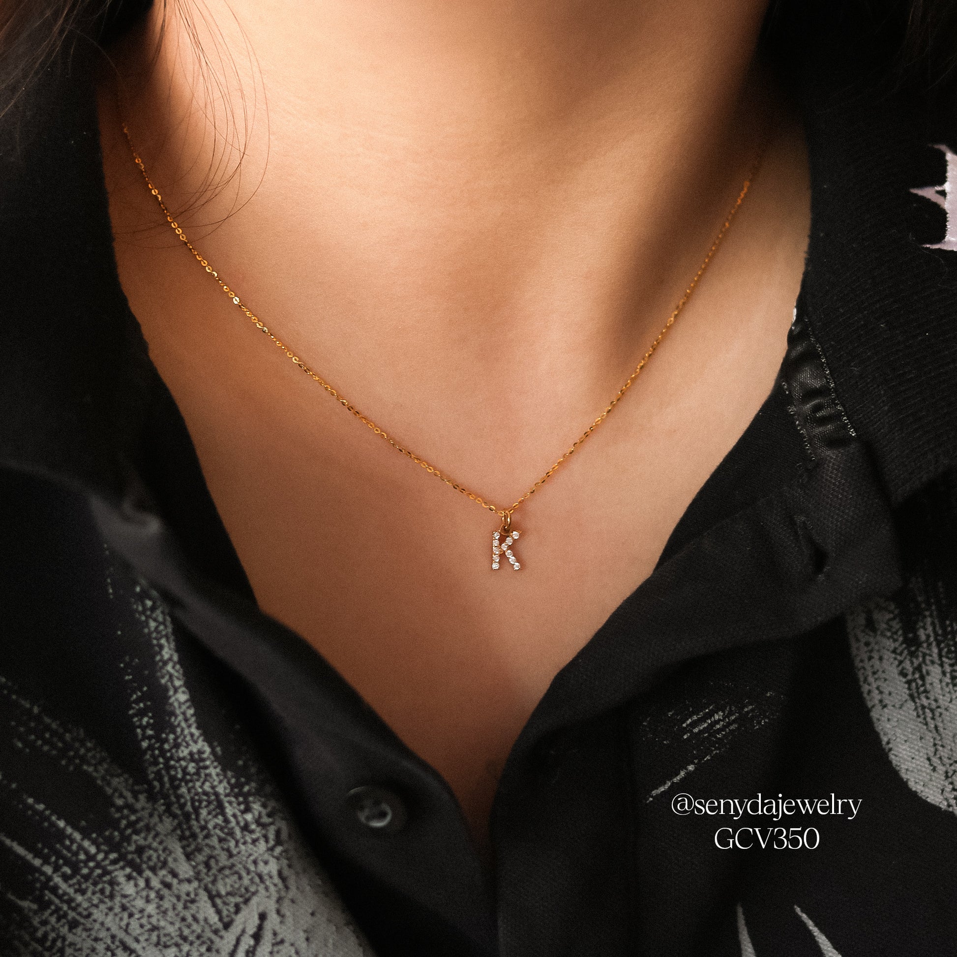 14K Gold Initial Necklace Sparkle