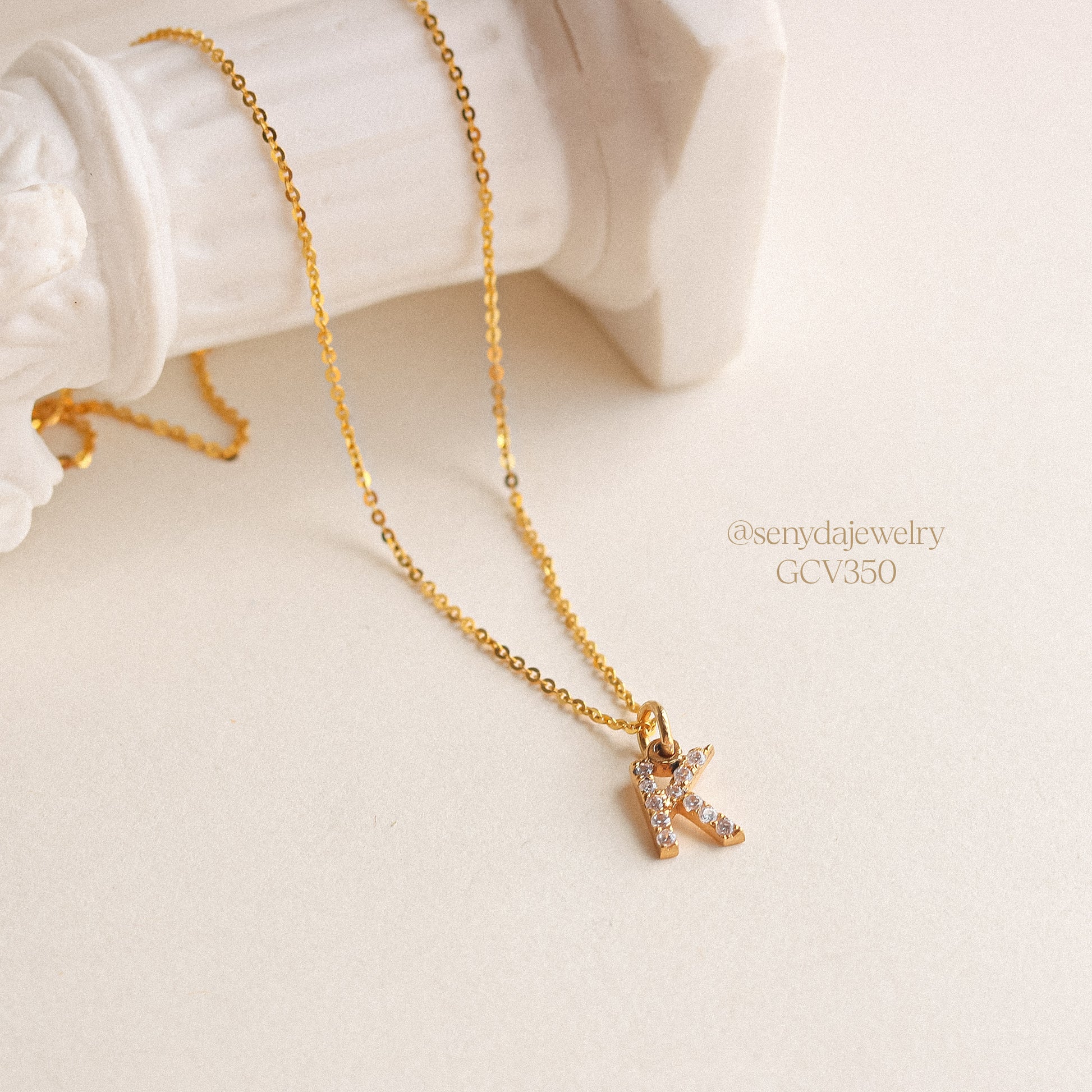 14K Gold Initial Necklace Sparkle