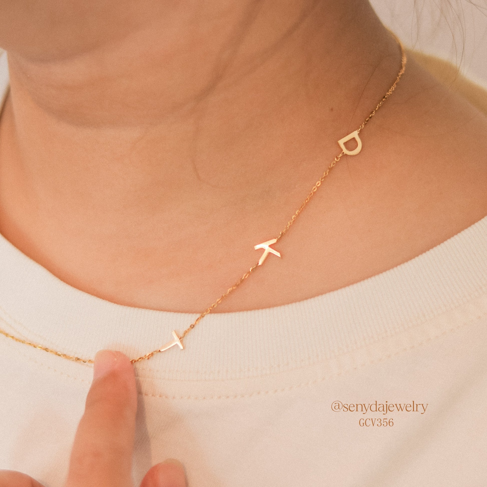 Senyda 10K Solid Gold Sideways Three Initials Necklace