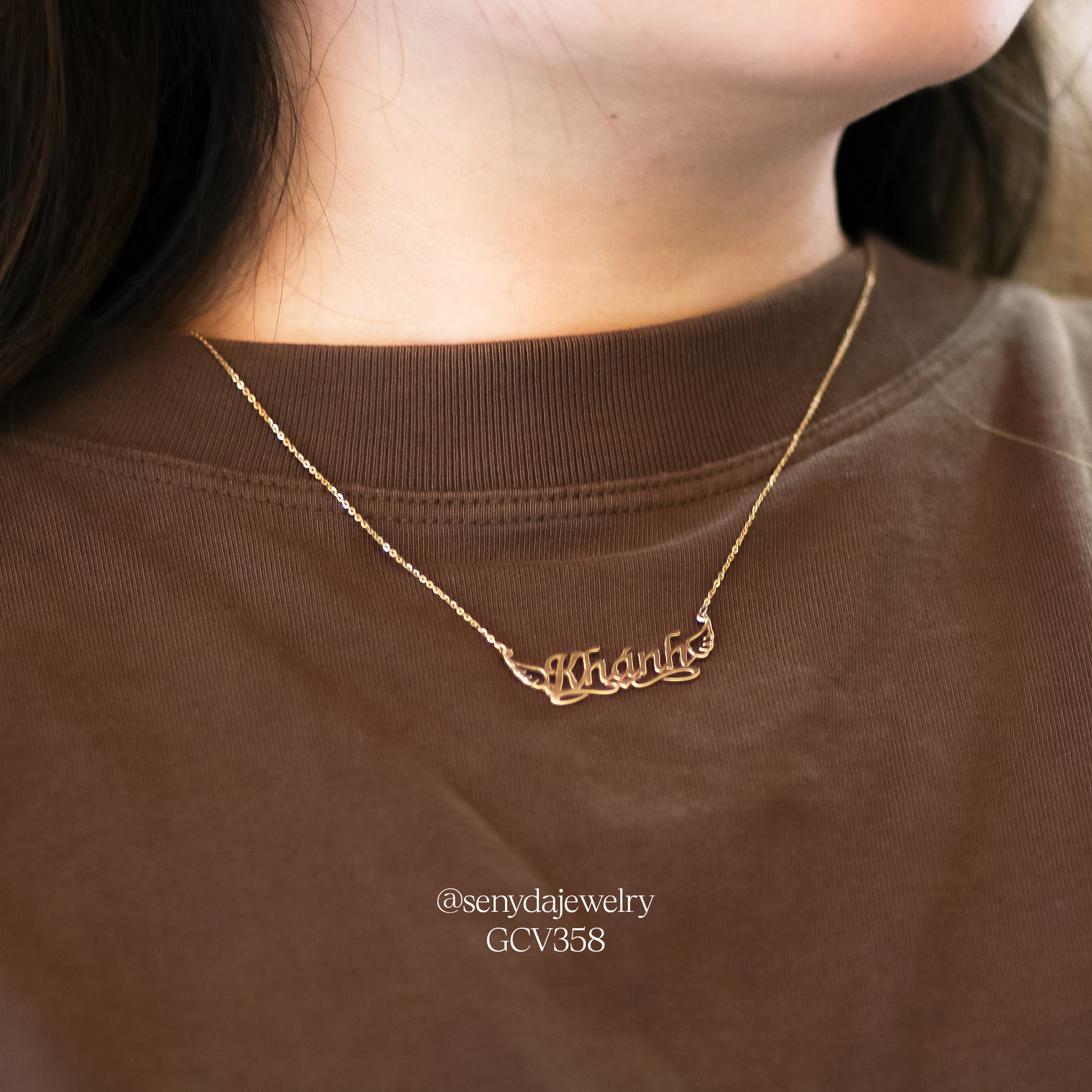 Senyda 10K Solid Gold Custom Name Necklace With Angel Wings