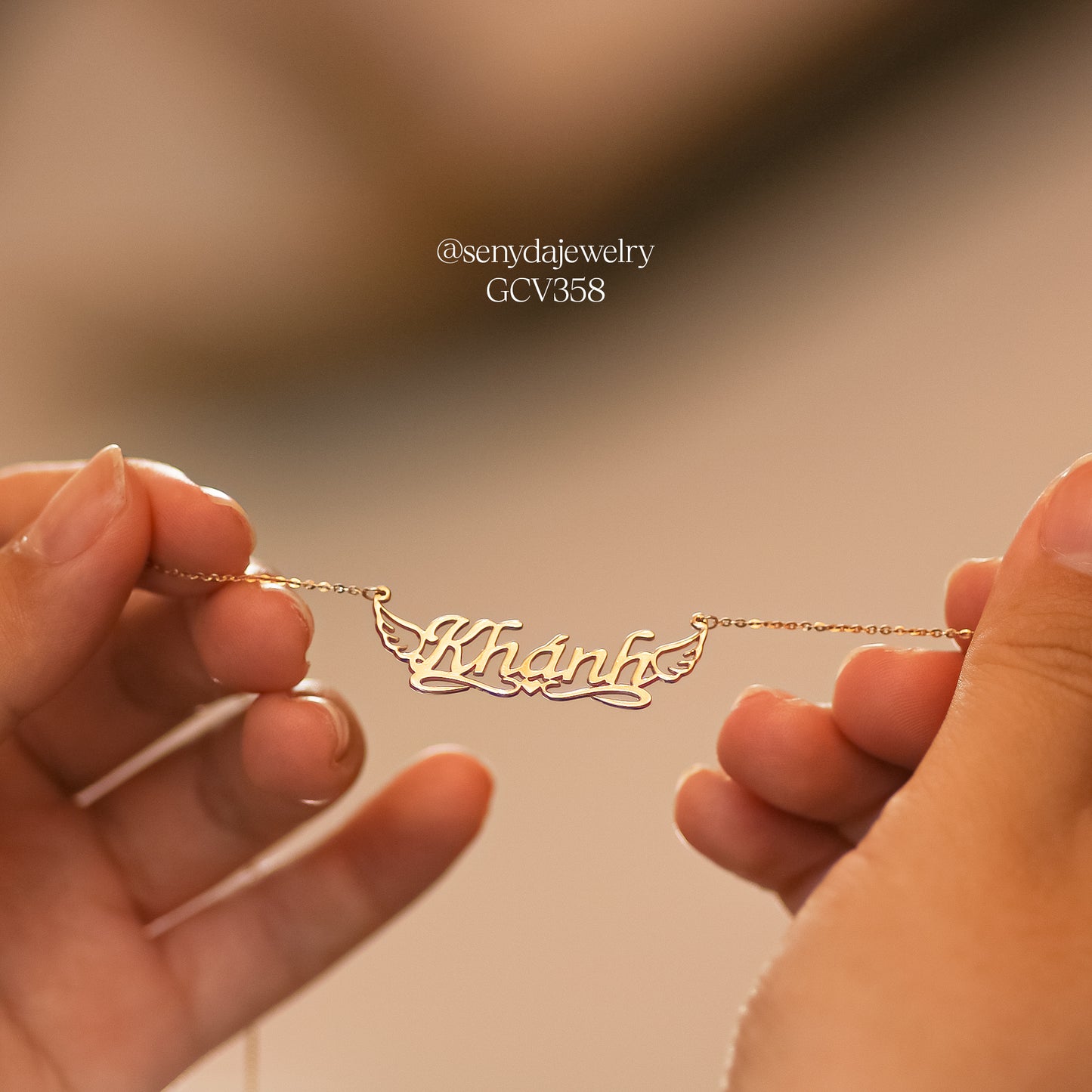 Senyda 10K Solid Gold Custom Name Necklace With Angel Wings