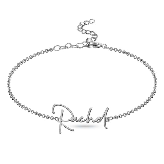 Sterling Silver 925 Personalized Name Pendant Bracelet with Custom Letter