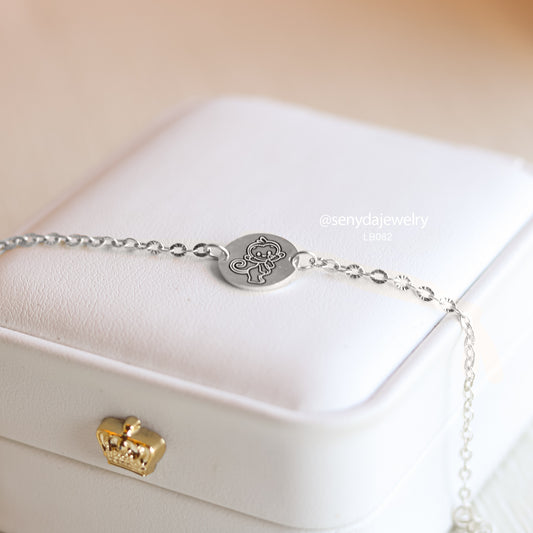 Sterling Silver 925 Custom Engraved Round Disc In Dainty Chain Bracelet