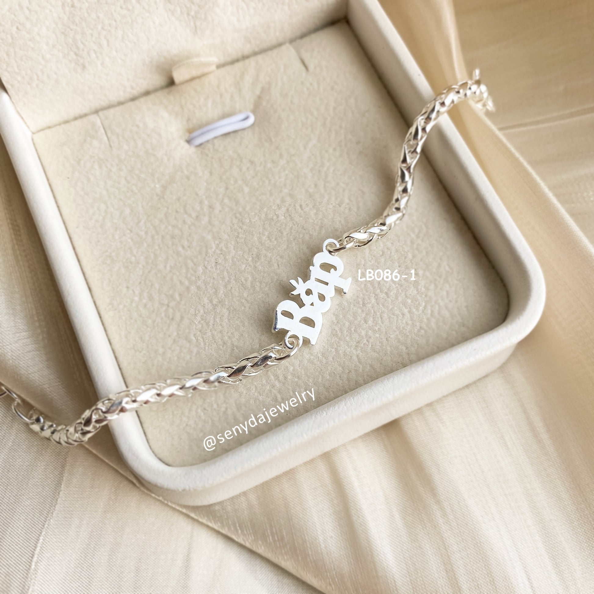 Sterling Silver 925 Personalized Baby Name In Palma Chain Bracelet