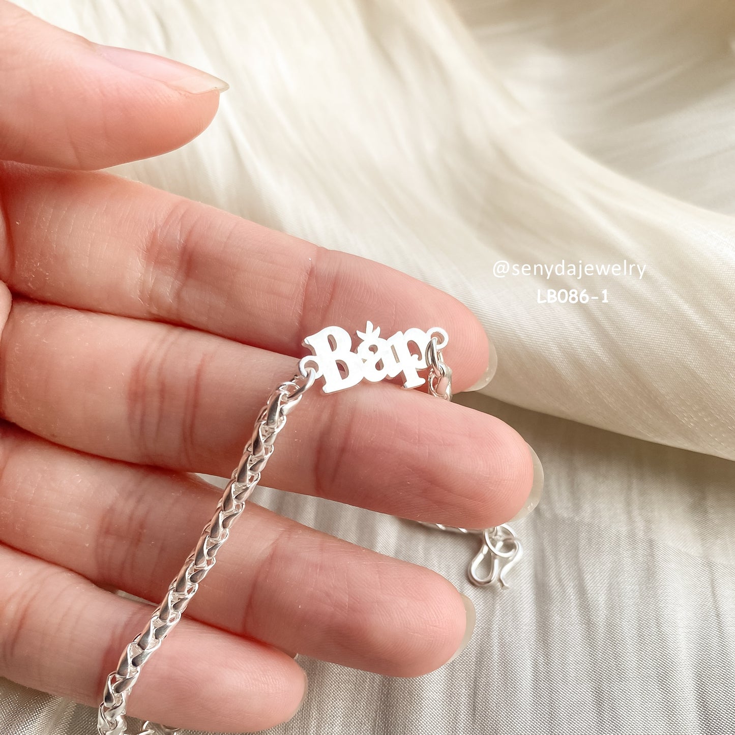 Sterling Silver 925 Personalized Baby Name In Palma Chain Bracelet