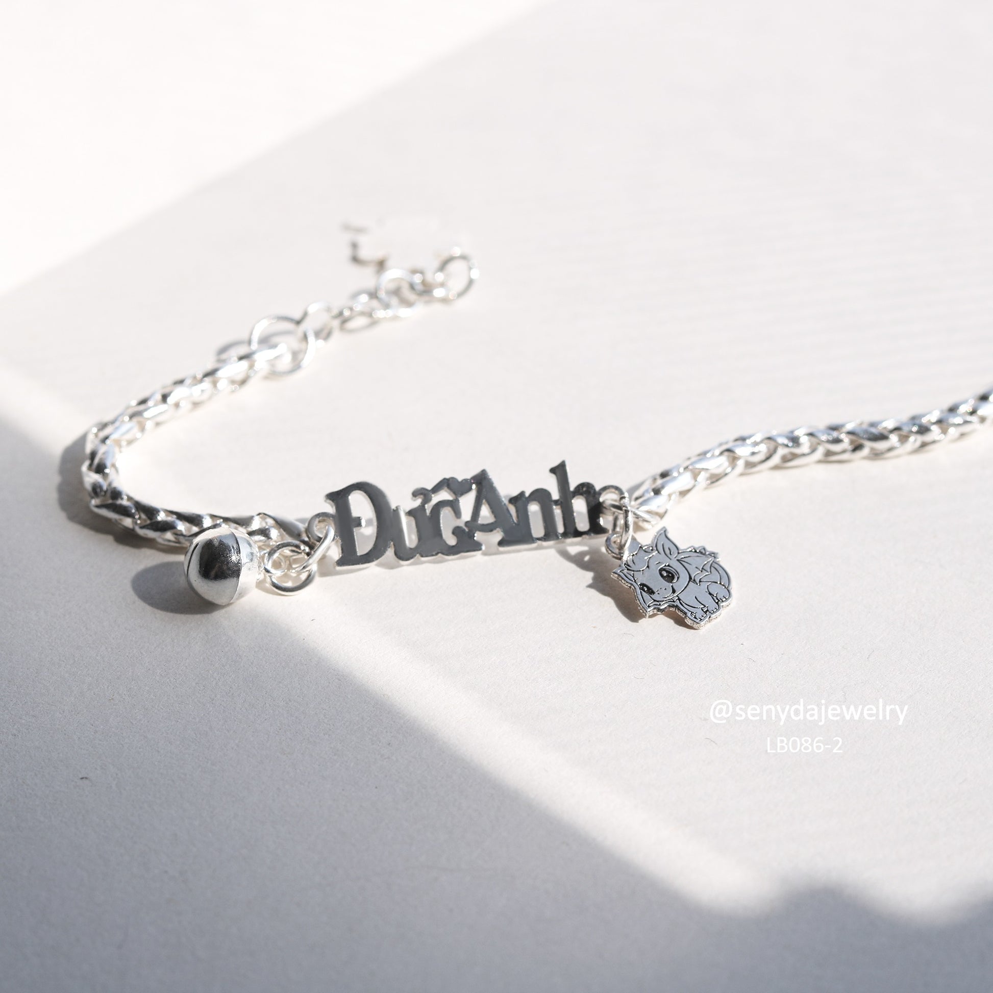 Sterling Silver 925 Personalized Baby Name And Charms In Palma Chain Bracelet