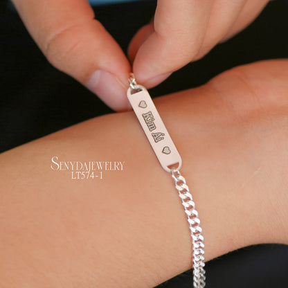 Custom Engraved Rectangular In Curb Chain Bracelet