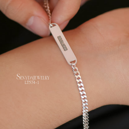 Custom Engraved Rectangular In Curb Chain Bracelet