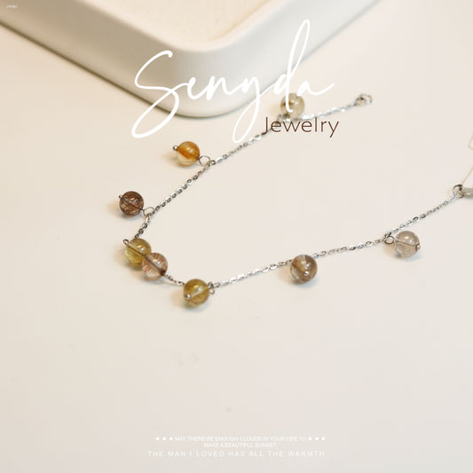 14K Solid Gold Rutilated Quartz Bracelet - Interleaved Style