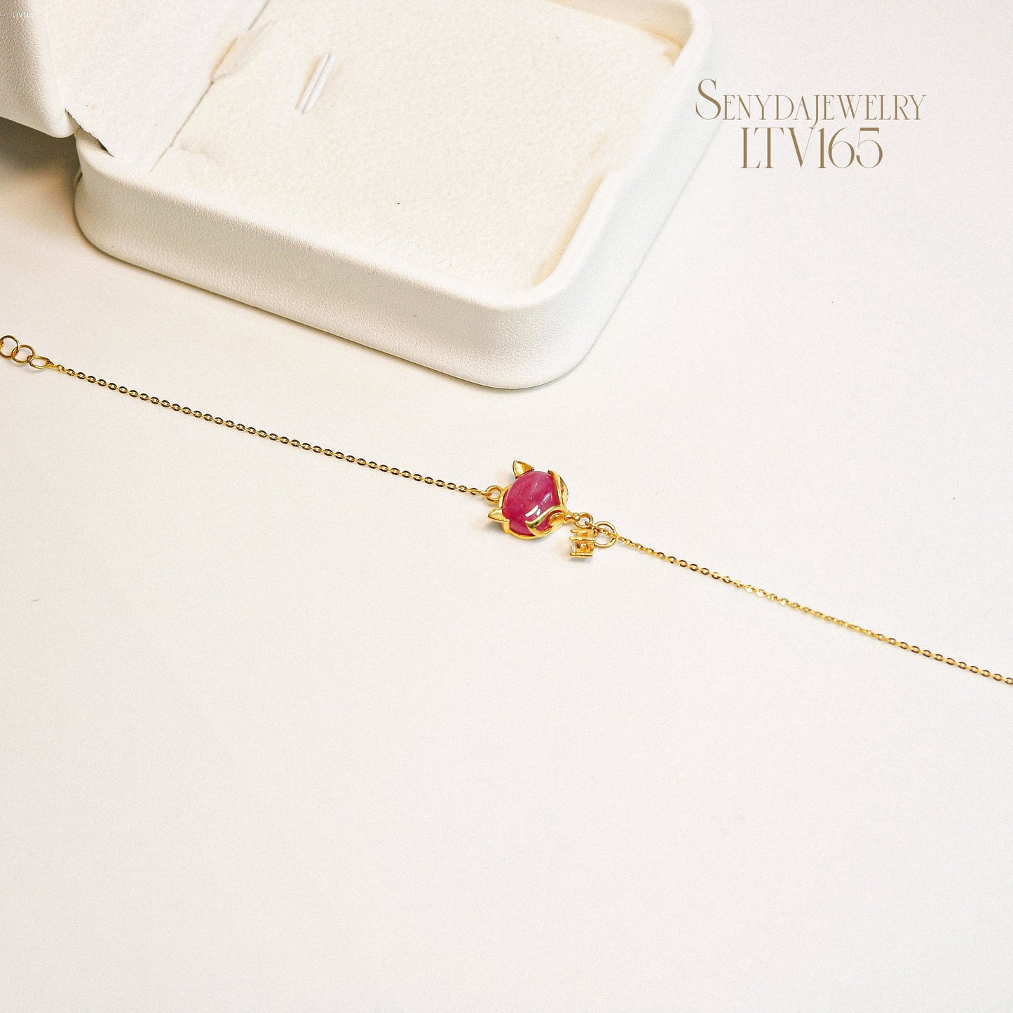 10K Solid Gold Pink Ruby Fox Bracelet And CZ Stone