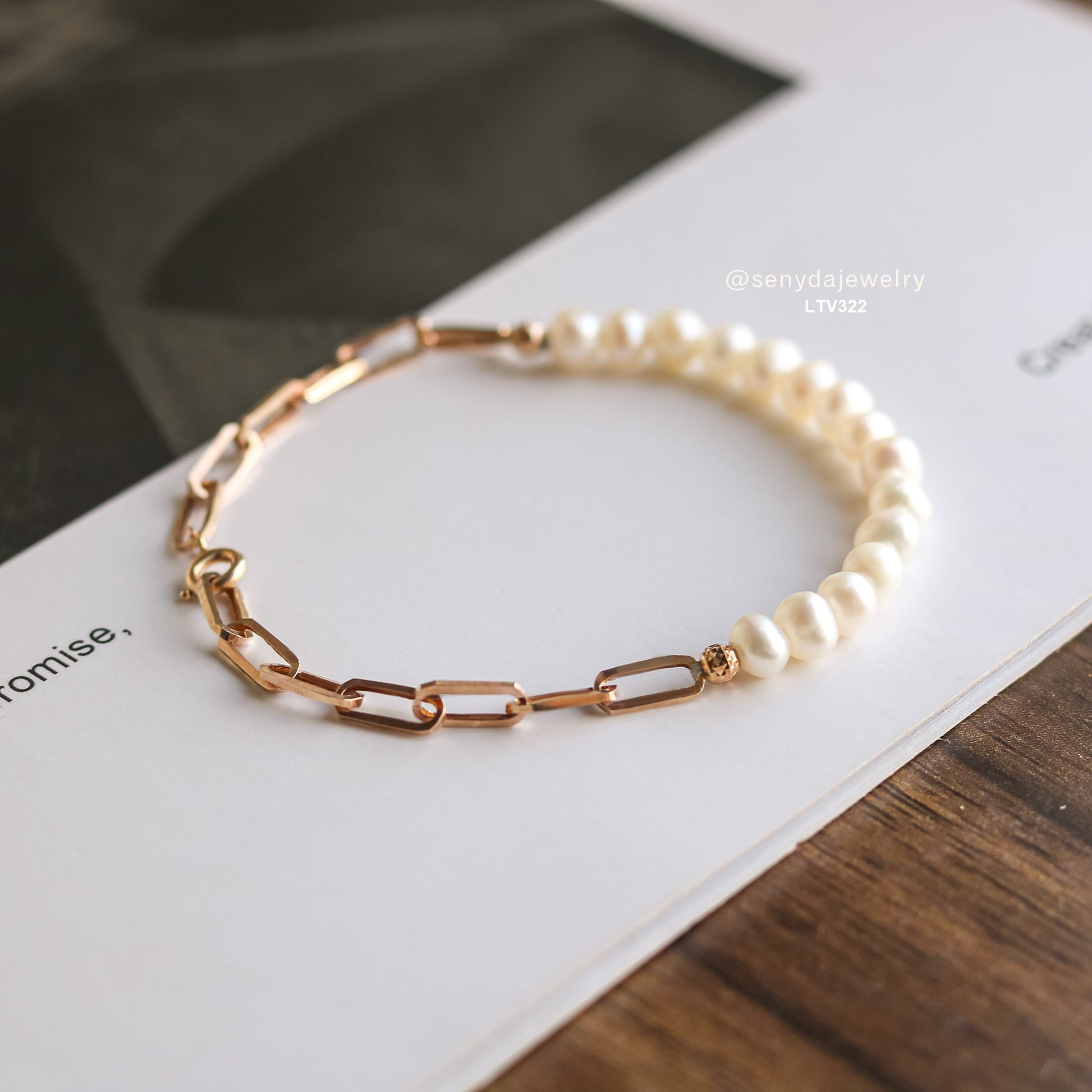 14K Solid Gold Freshwater Pearl And Chain Link Bracelet