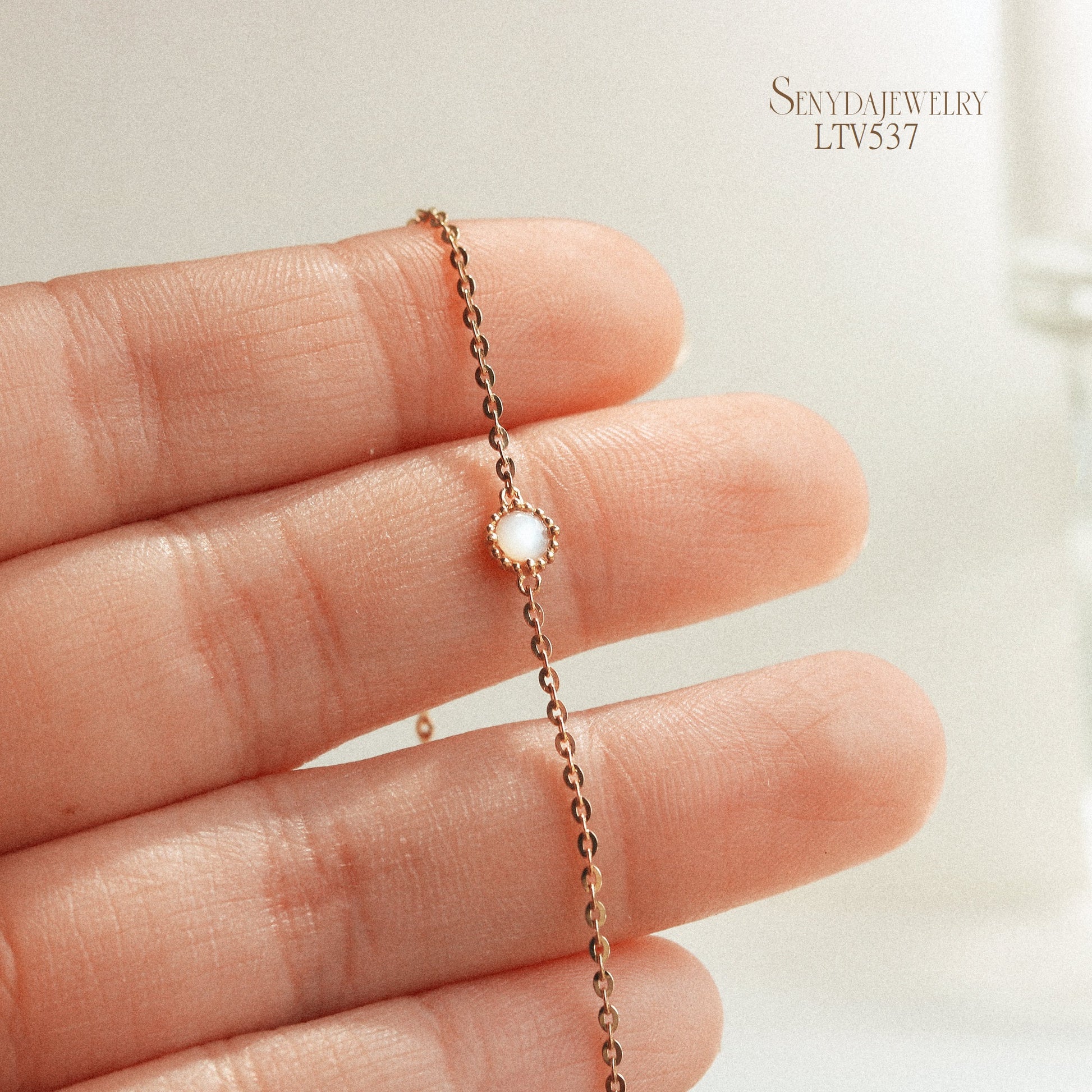 10K Solid Gold Tiny Moonstone Bracelet