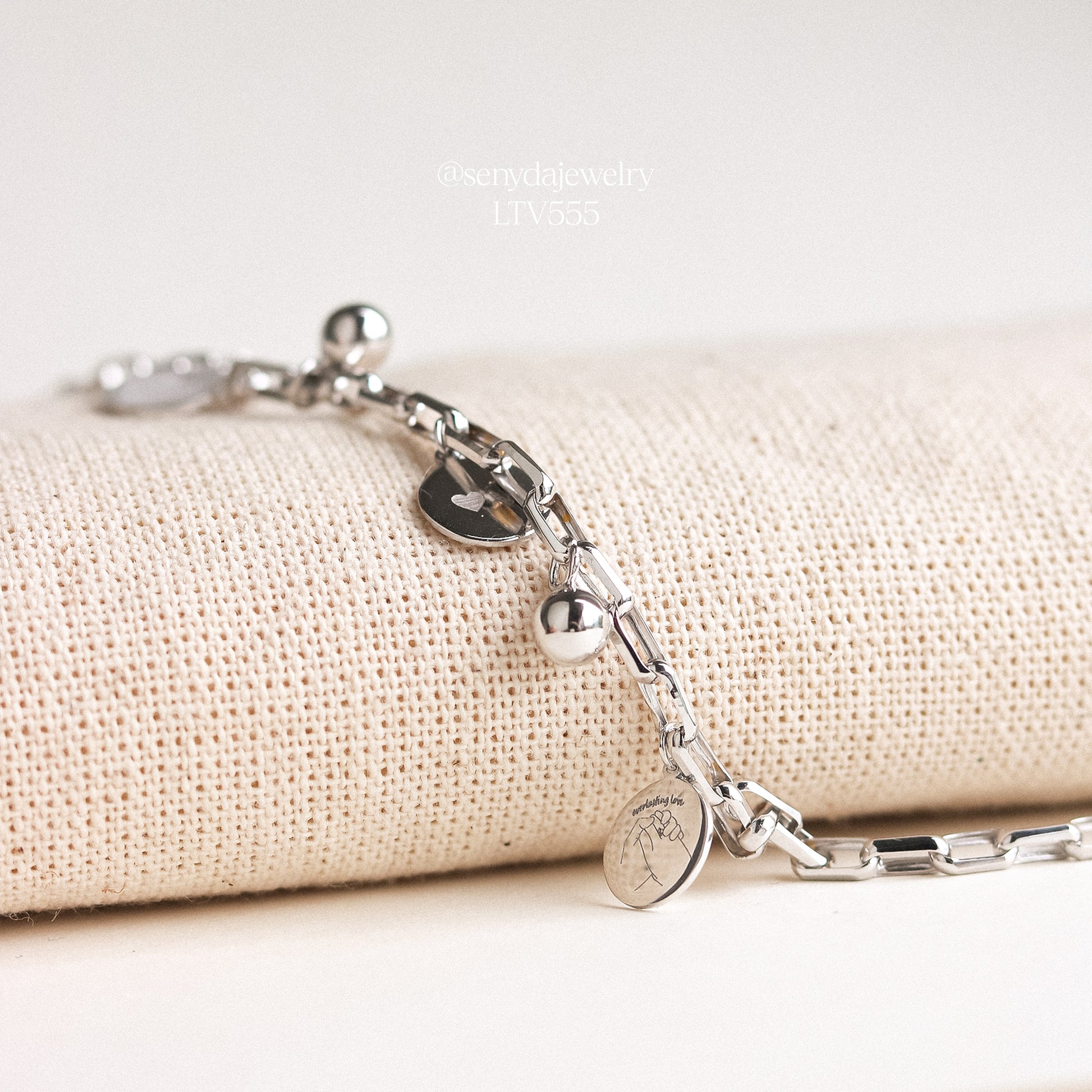 Paperclip Chain Bracelet With Custom Round Tag And Bead