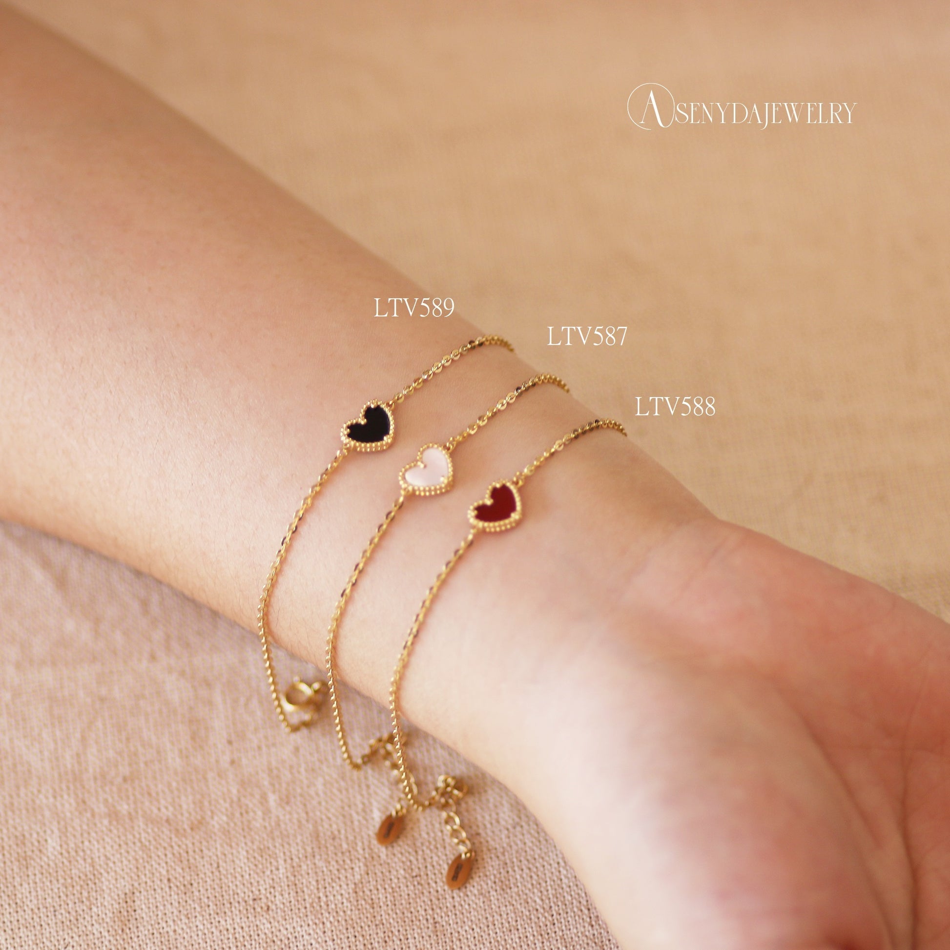 10K Solid Gold Heart Stone Bracelet