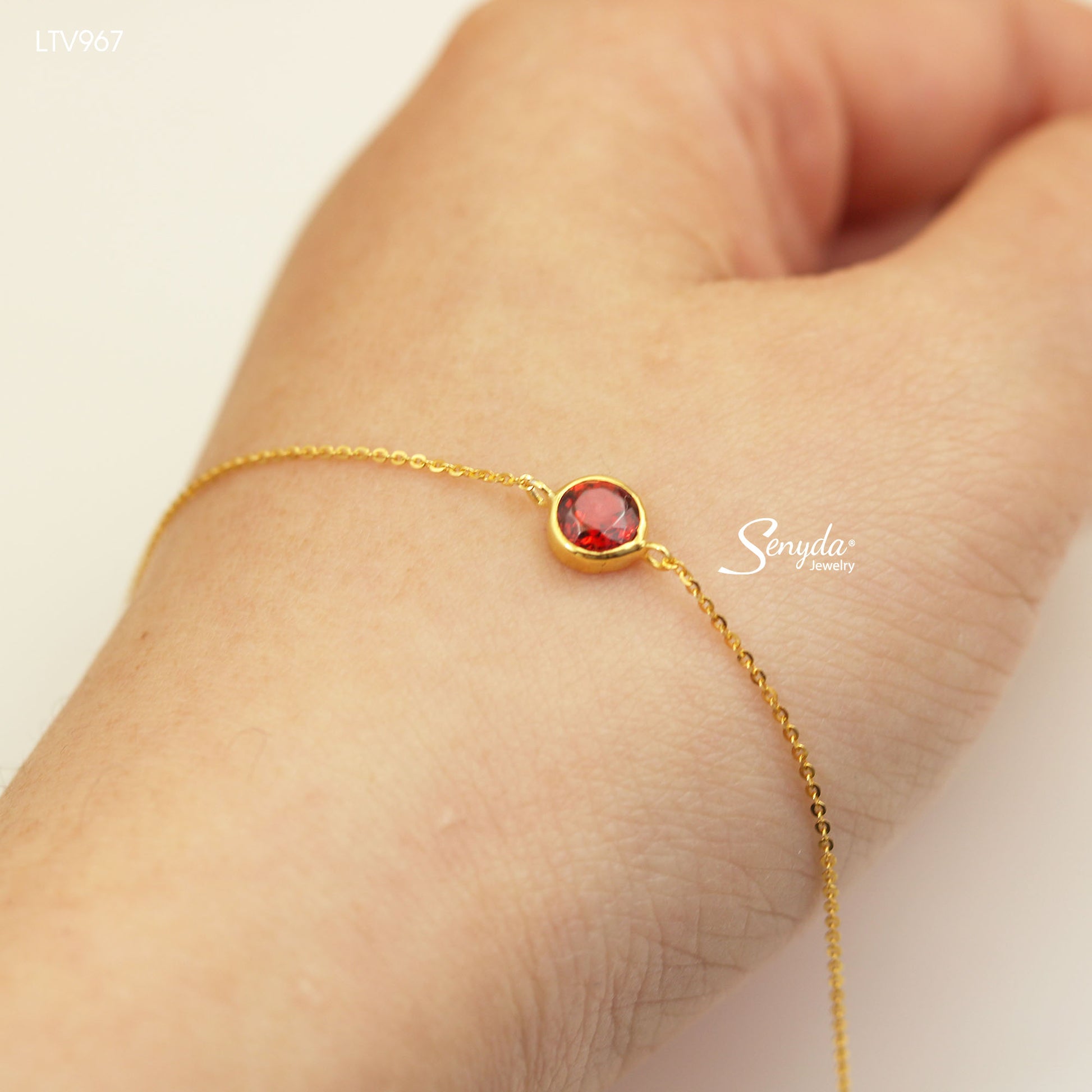 14K Solid Gold Red Spinel Bezel Bracelet