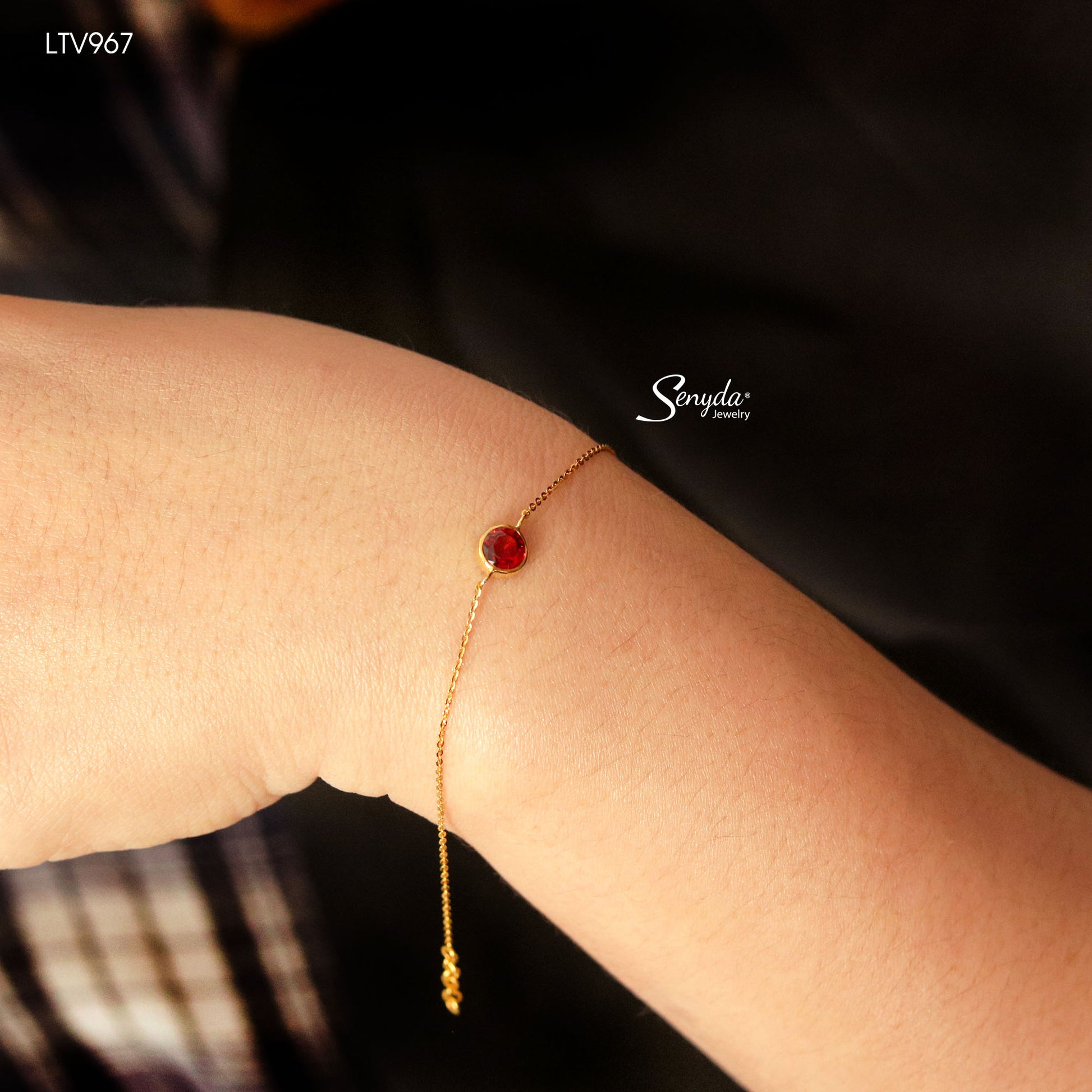 14K Solid Gold Red Spinel Bezel Bracelet