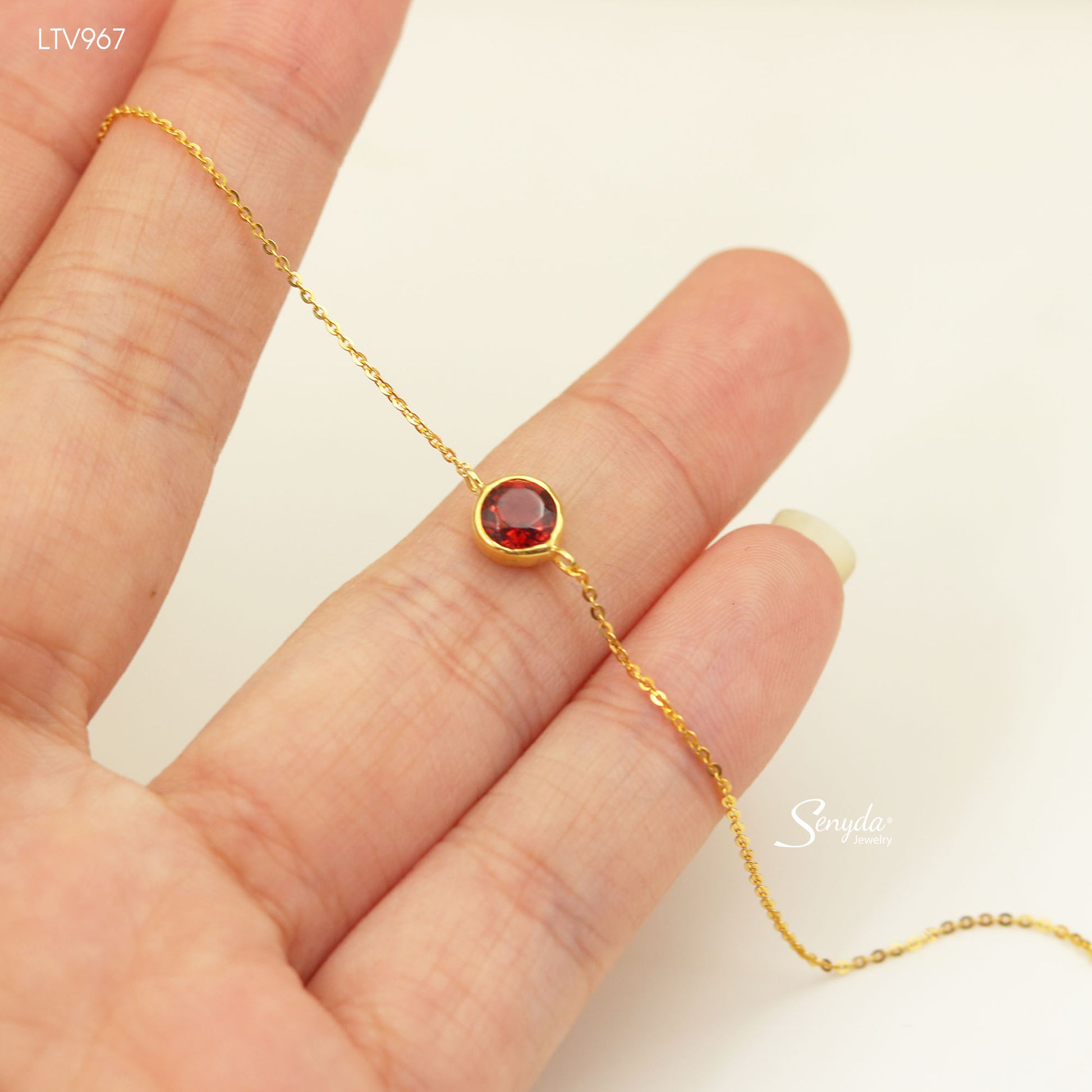 14K Solid Gold Red Spinel Bezel Bracelet