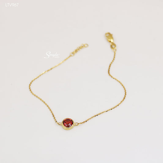 14K Solid Gold Red Spinel Bezel Bracelet