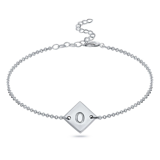 Sterling Silver 925 Custom Initial Engraved Letters Rhombus Link Bracelet