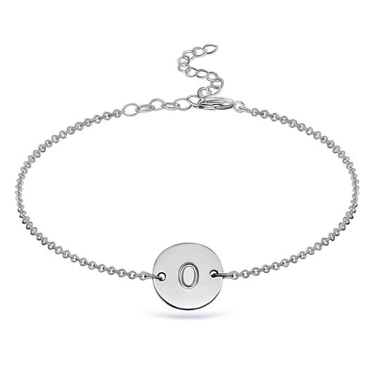 Sterling Silver 925 Custom Initial Engraved Letters Bracelet - Round Disc