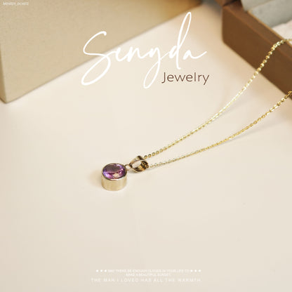 Senyda 10K Solid Gold Round - Shaped Brilliant Cut Natural Amethyst Pendant