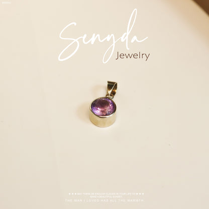 Senyda 10K Solid Gold Round - Shaped Brilliant Cut Natural Amethyst Pendant