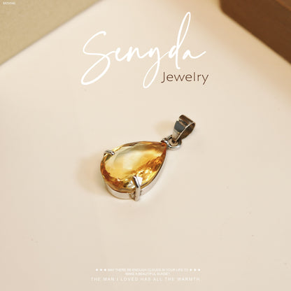 10K Solid Gold Pear Cut Citrine Pendant