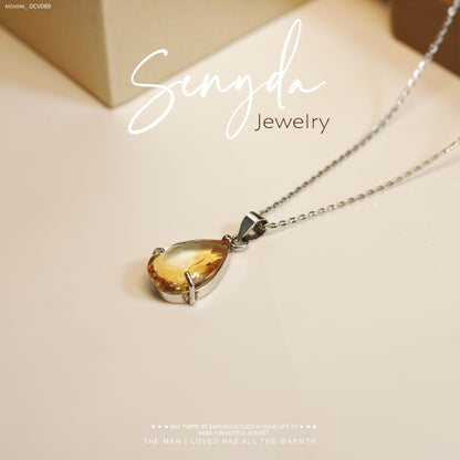 10K Solid Gold Pear Cut Citrine Pendant