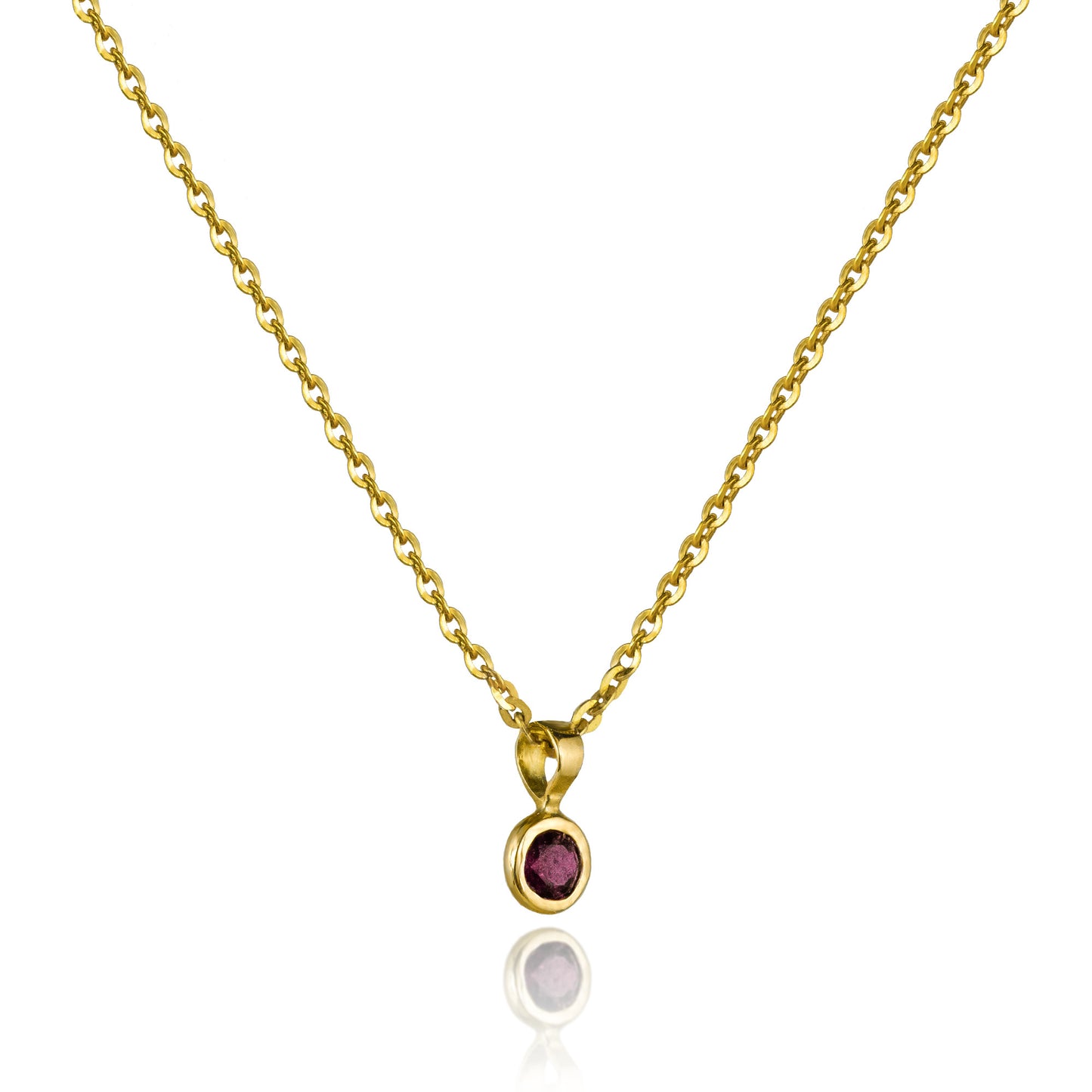 Senyda 10K Solid Gold Round - Shaped Brilliant Cut Pink Tourmaline Bezel Set Pendant