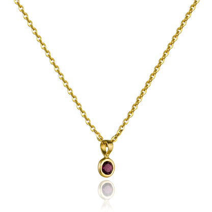 Senyda 10K Solid Gold Round - Shaped Brilliant Cut Pink Tourmaline Bezel Set Pendant