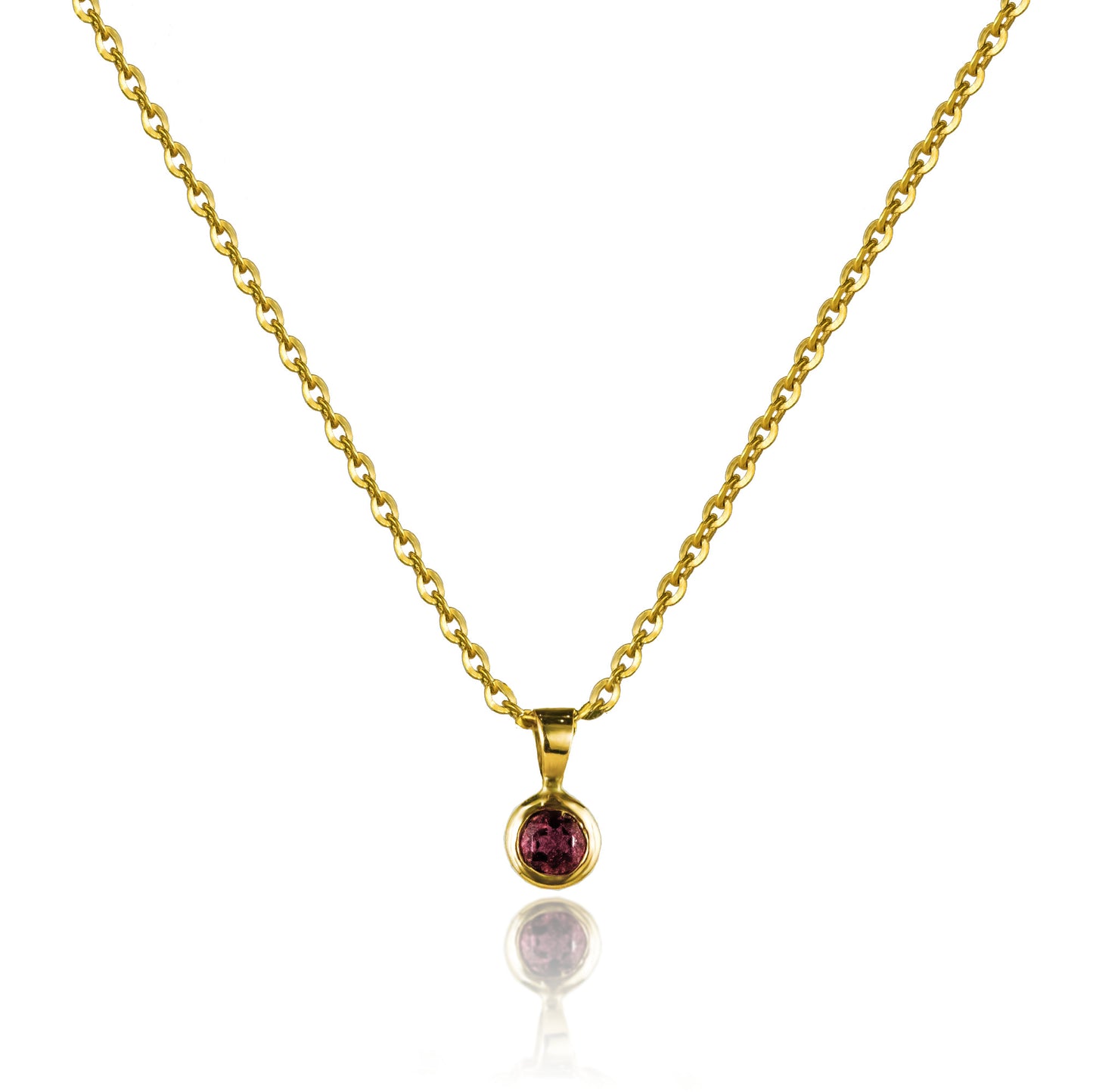 Senyda 10K Solid Gold Round - Shaped Brilliant Cut Pink Tourmaline Bezel Set Pendant