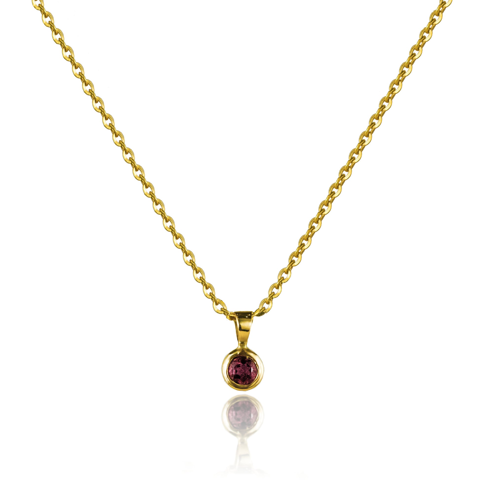 Senyda 10K Solid Gold Round - Shaped Brilliant Cut Pink Tourmaline Bezel Set Pendant