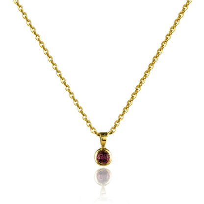 Senyda 10K Solid Gold Round - Shaped Brilliant Cut Pink Tourmaline Bezel Set Pendant