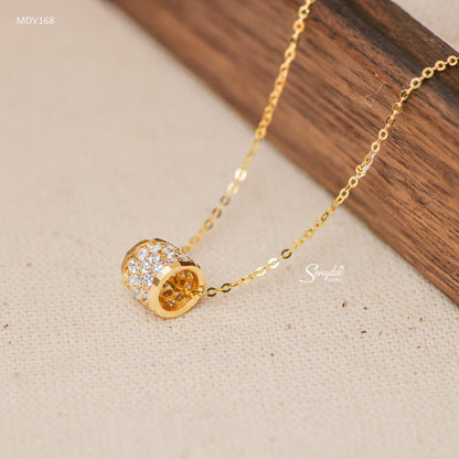 14K Solid Gold Pavé Cylinder Pendant Necklace