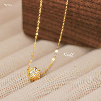 14K Solid Gold Pavé Polygonal Shape Pendant Necklace