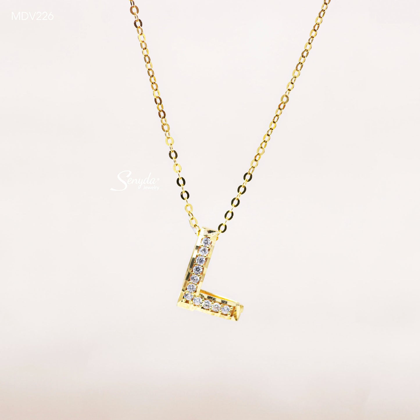 10K Solid Gold Pavé L Initial Necklace