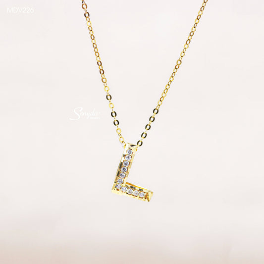 10K Solid Gold Pavé L Initial Necklace