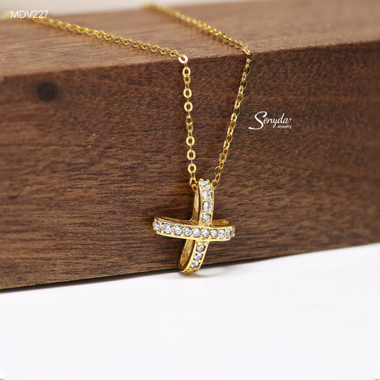 10K Solid Gold Pavé X Initial Necklace