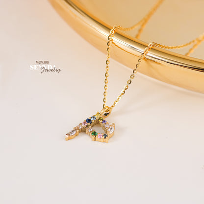 Pave Multicolor Initials Necklace