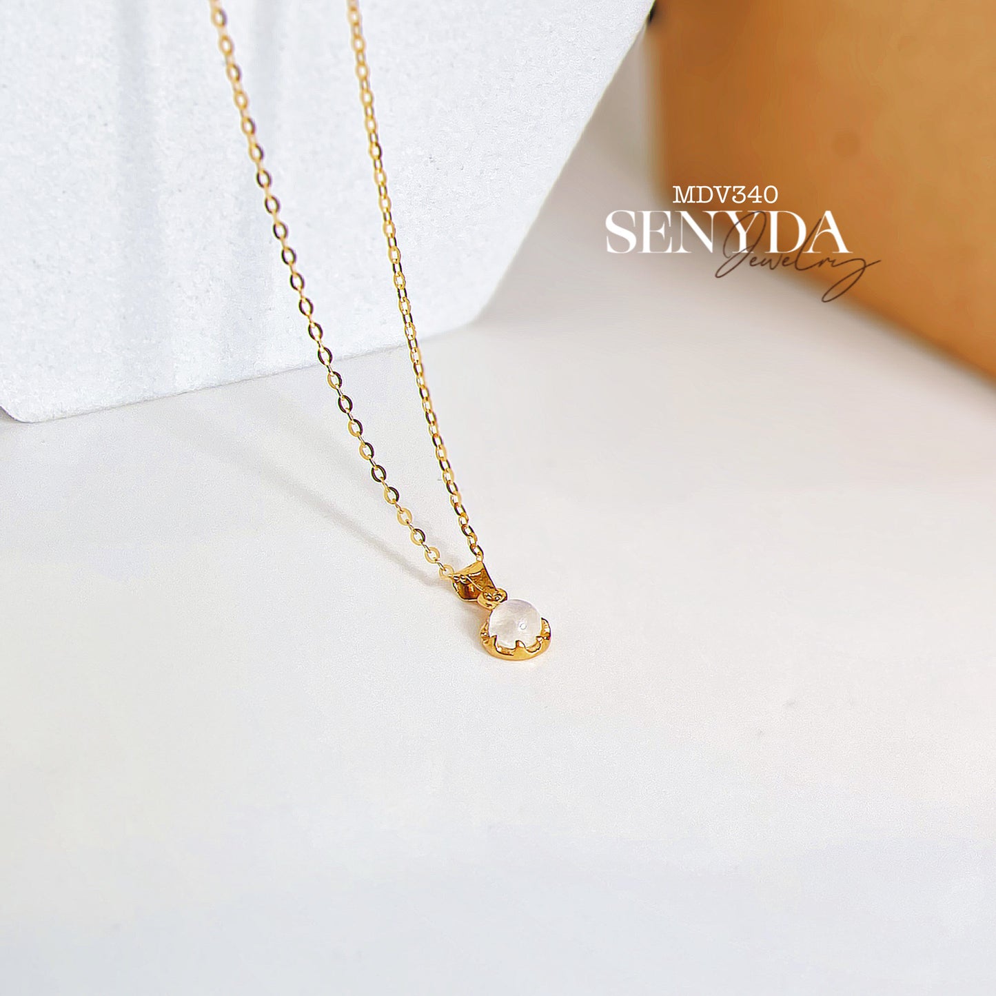 Senyda 10K Solid Gold Round - Shaped Brilliant Cut Moonstone Pendant