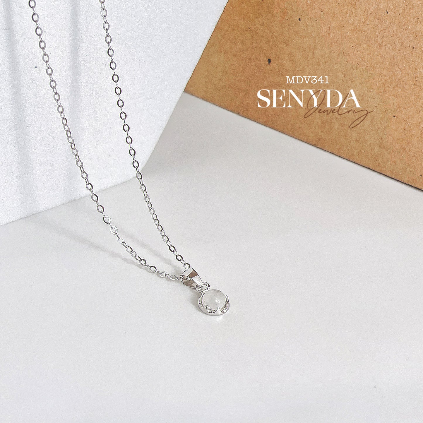 Senyda 10K Solid White Gold Round - Shaped Brilliant Cut Moonstone 4.11mm Pendant