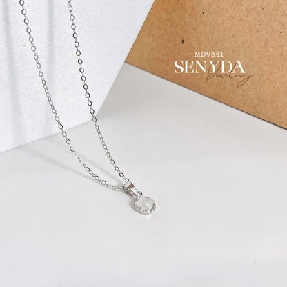 Senyda 10K Solid White Gold Round - Shaped Brilliant Cut Moonstone 4.11mm Pendant