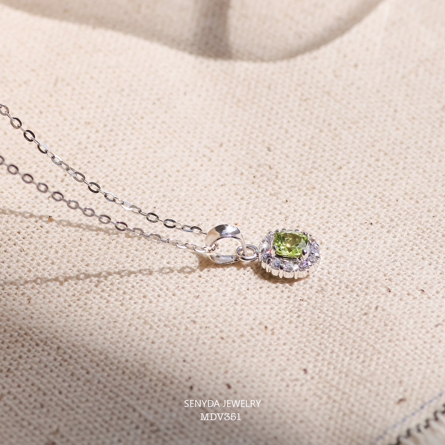 16K Solid Gold Cushion-Cut Peridot Halo Pendant Necklace