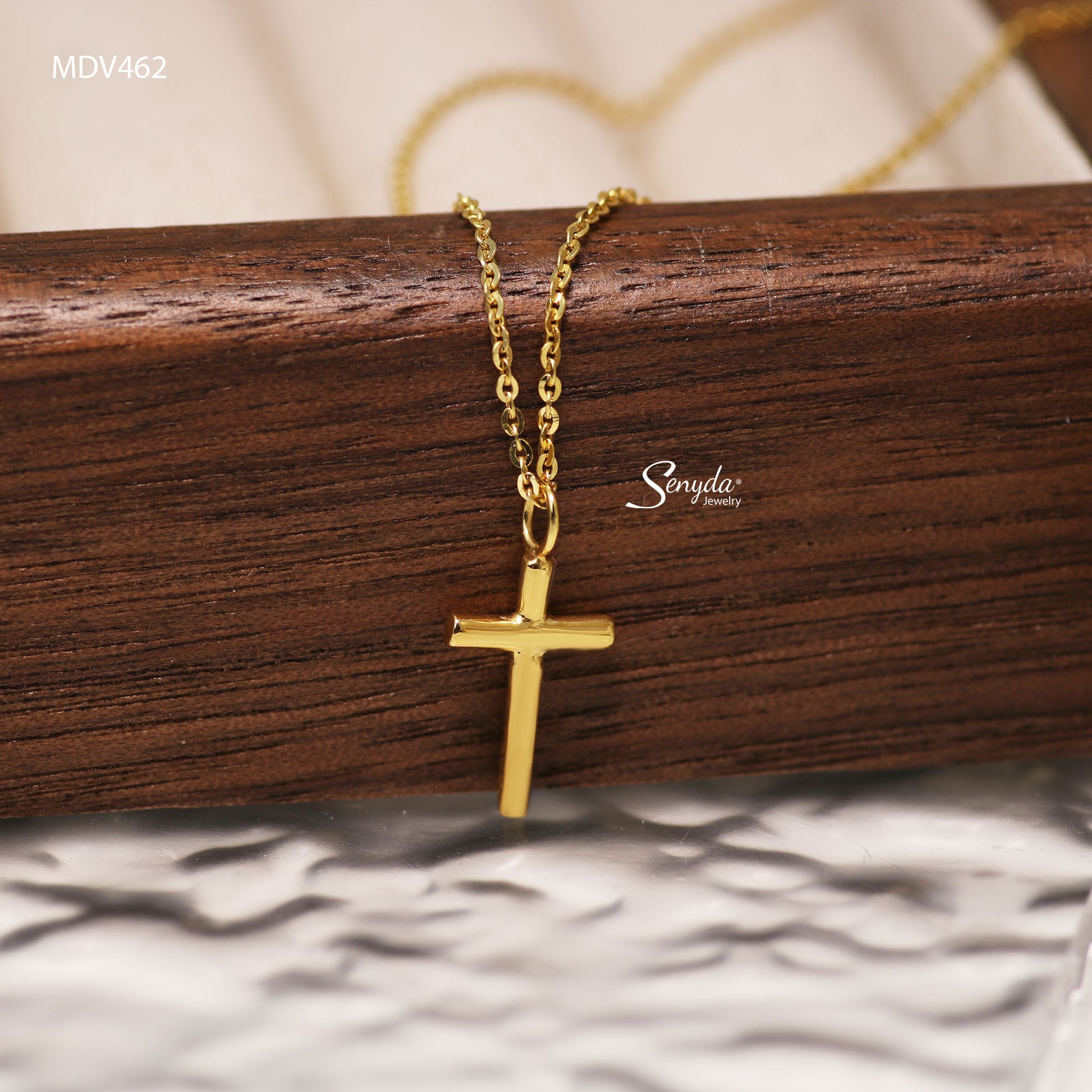 14K Solid Gold Plain Cross Pendant Necklace