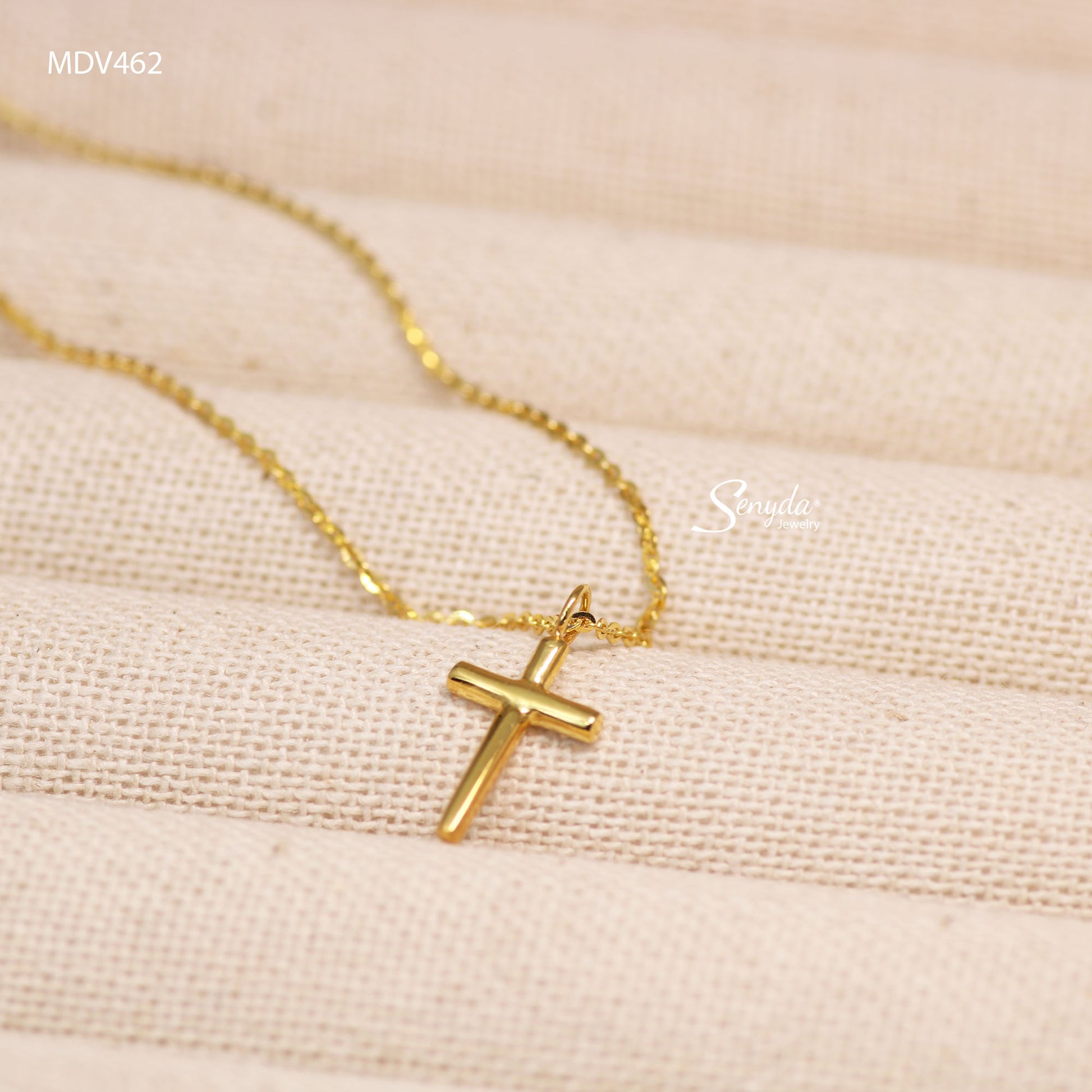 14K Solid Gold Plain Cross Pendant Necklace