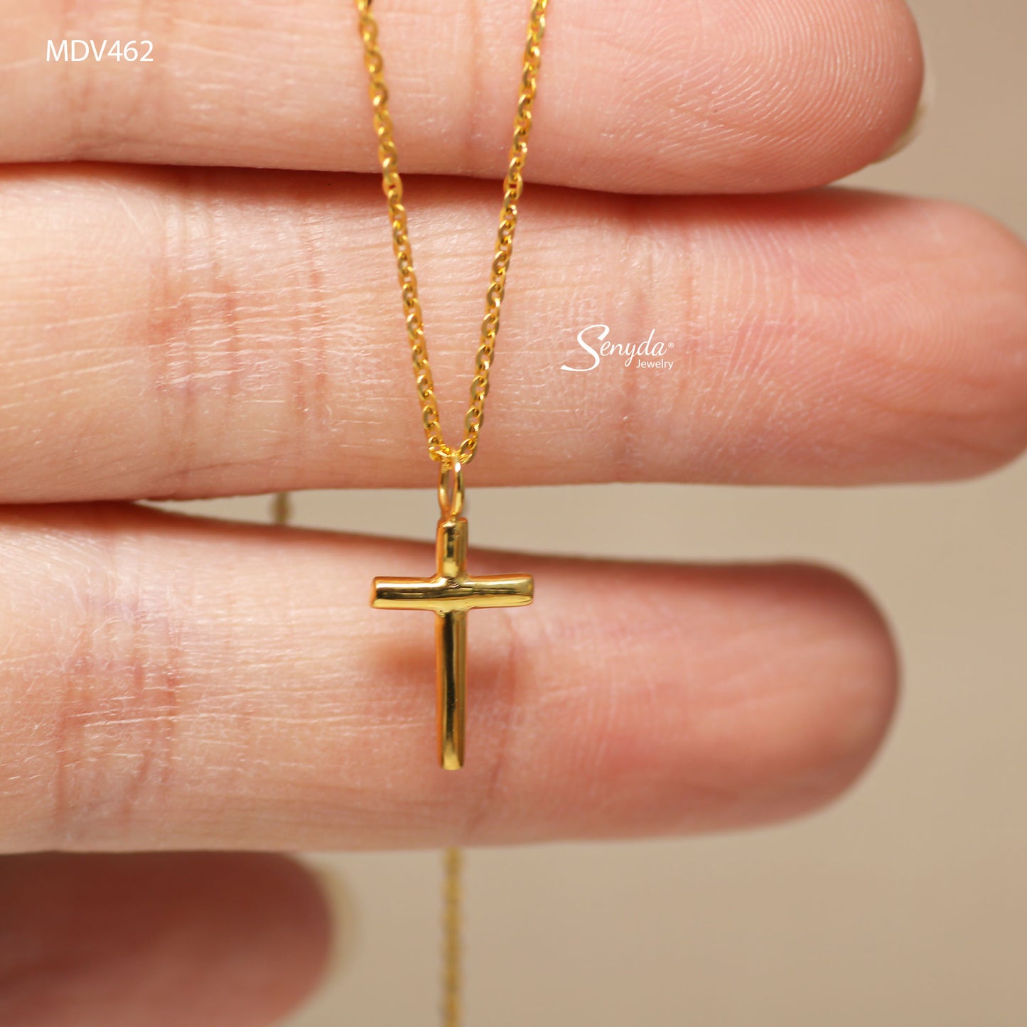 14K Solid Gold Plain Cross Pendant Necklace