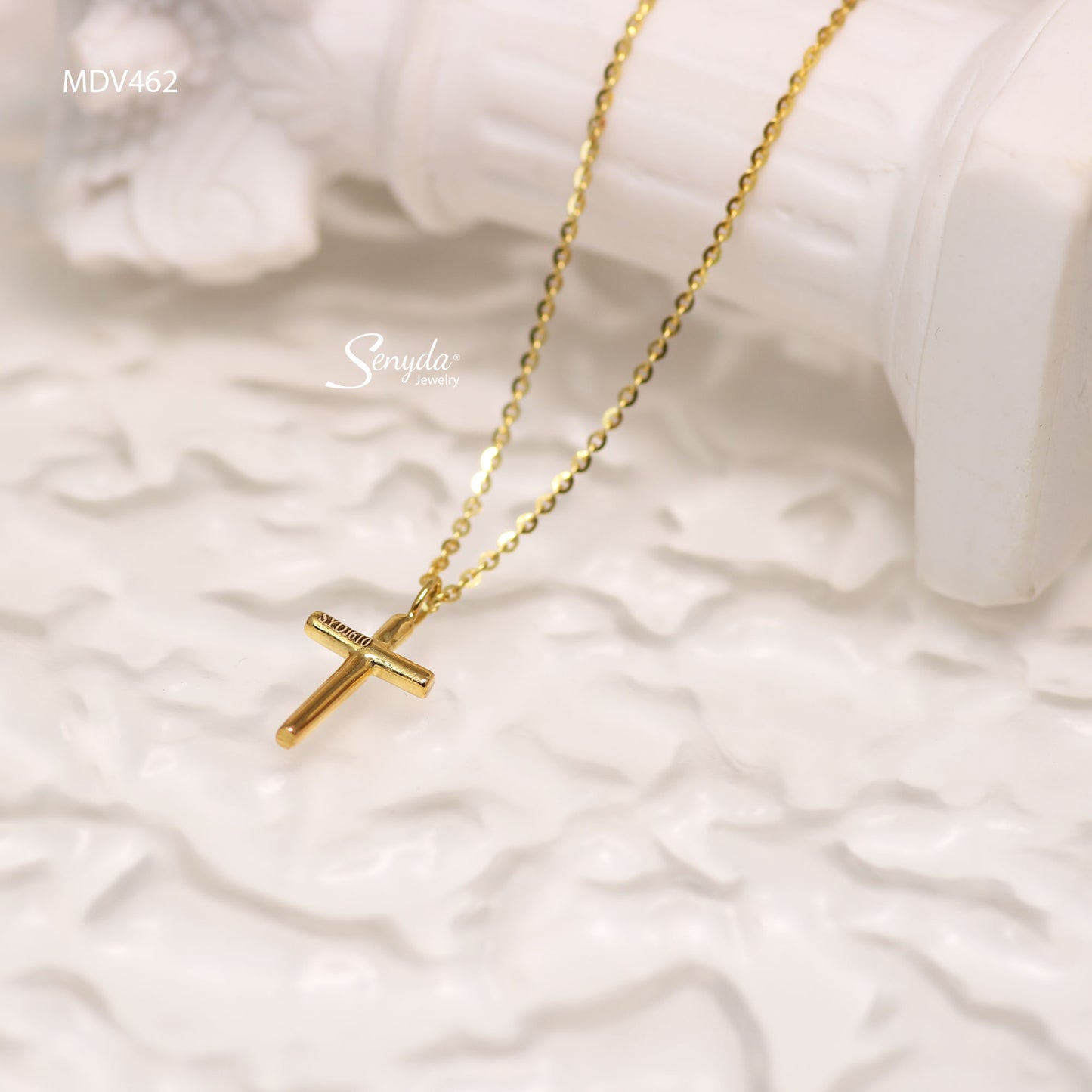 14K Solid Gold Plain Cross Pendant Necklace