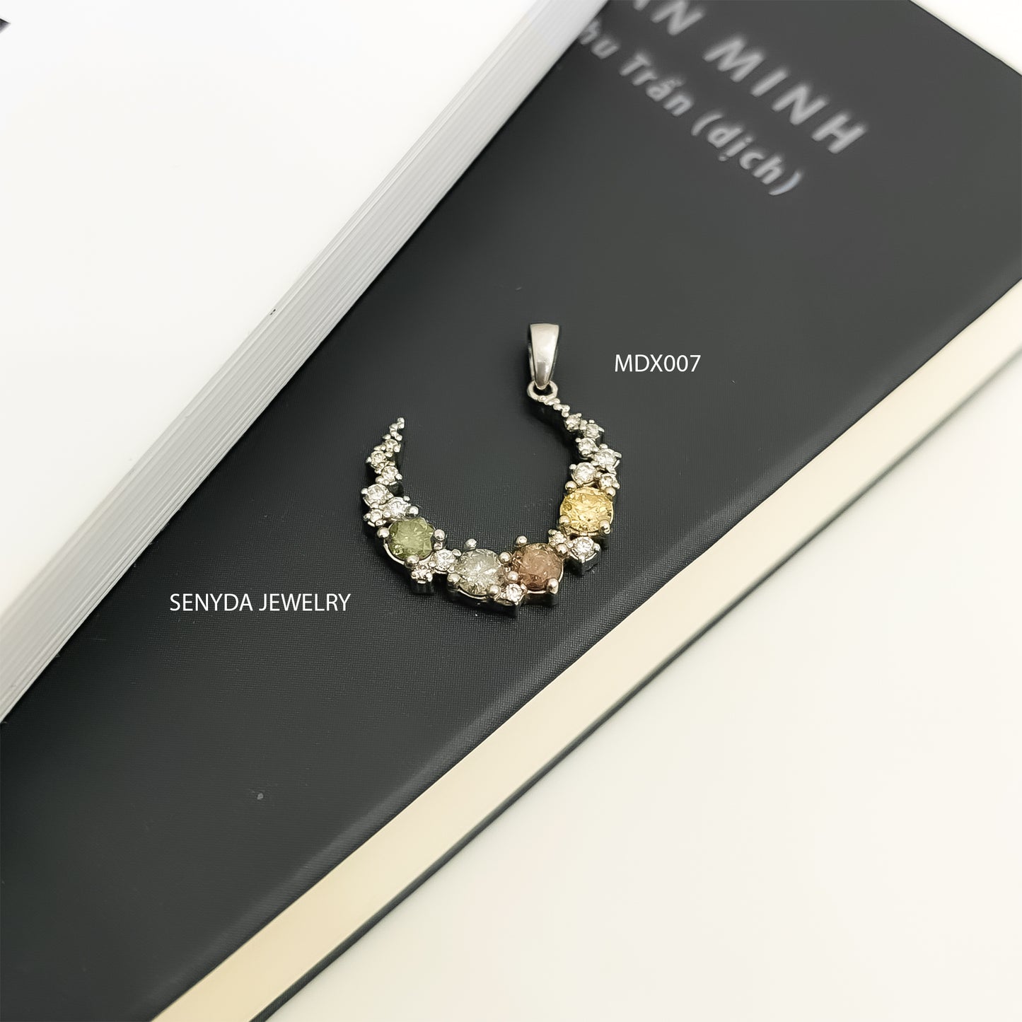 Senyda Crescent Moon Colorful Diamonds Pendant