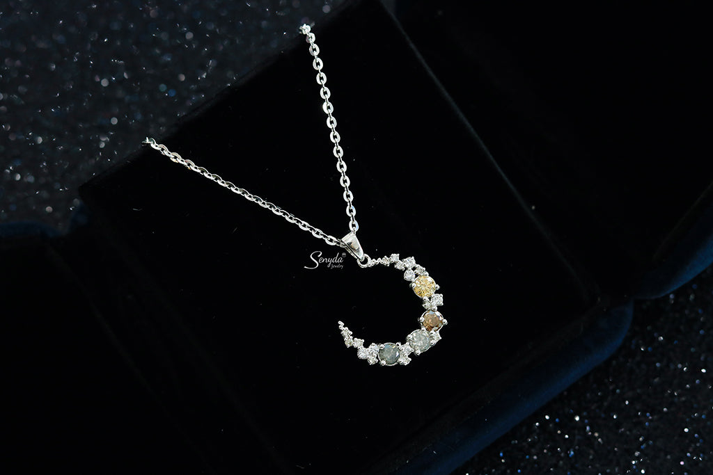 Senyda Crescent Moon Colorful Diamonds Pendant