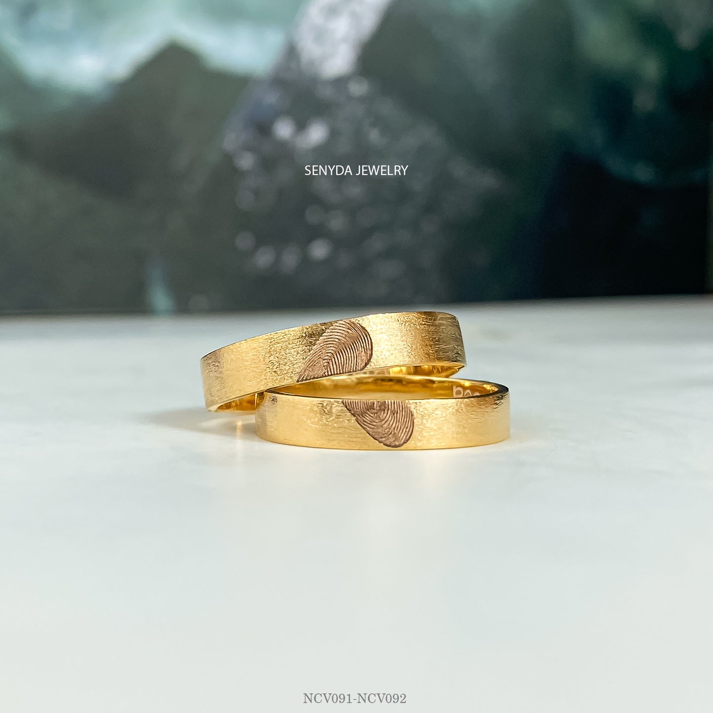 Matte Surface Wedding Ring With Fingerprint Heart And Custom Name